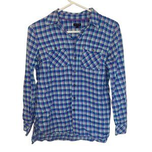 Talbots Plaid Button Down Shirt Size XS Purple Blue 100% Cotton